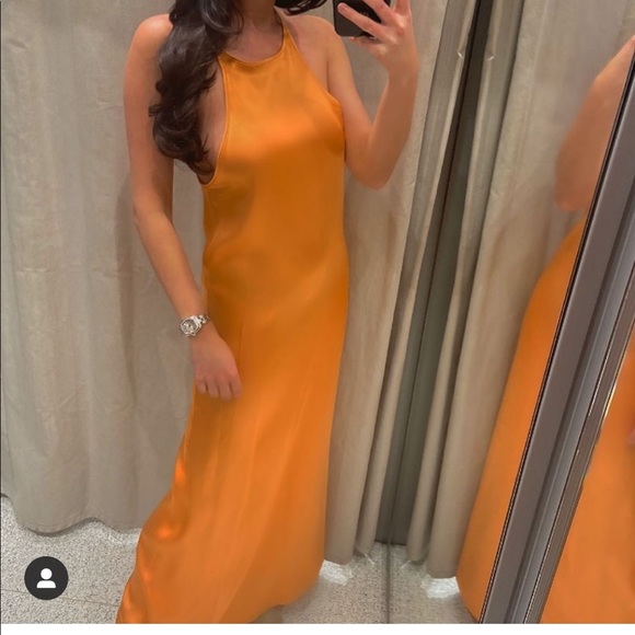 Orange Satin Effect Midi Dress | Poshmark